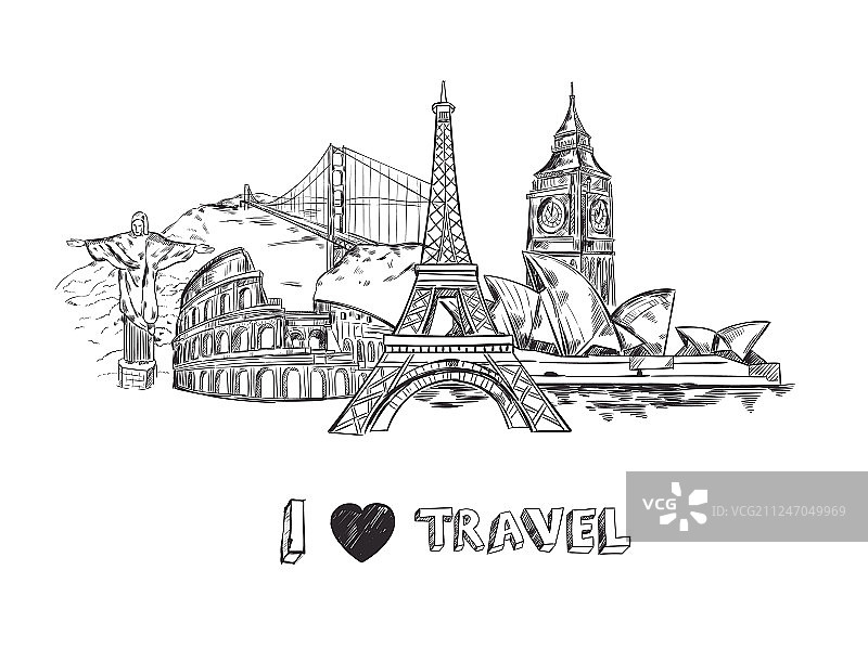 旅行素描海报图片素材