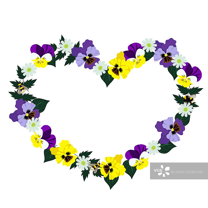 白色背景三色堇爱心边框图片素材