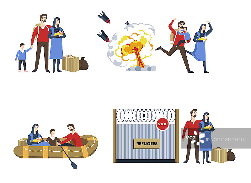 难民家庭移民战争逃亡图片素材