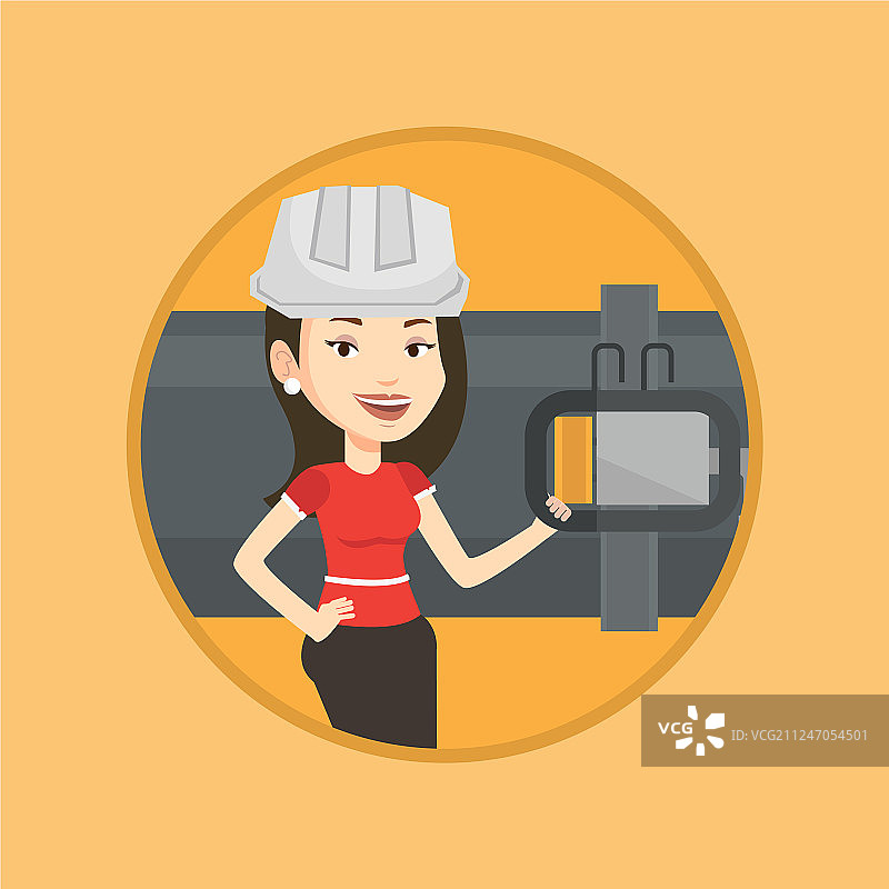 操作员检查天然气管道上的探测器图片素材