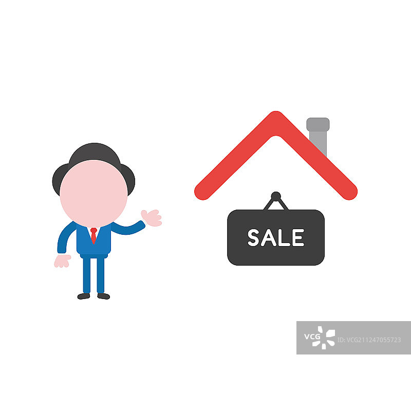 带有房屋和销售文字的商人形象图片素材