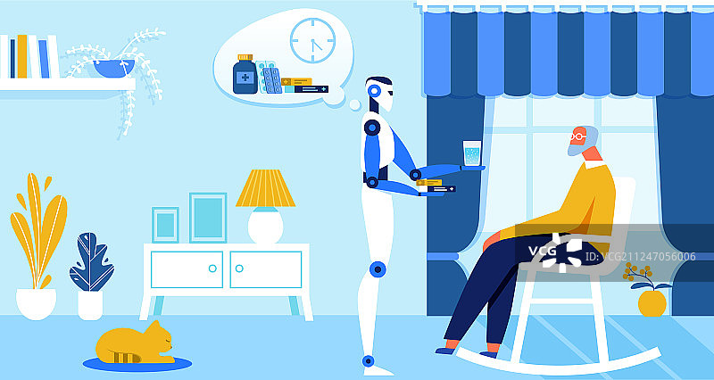 AI家用机器人给老年主人送药图片素材