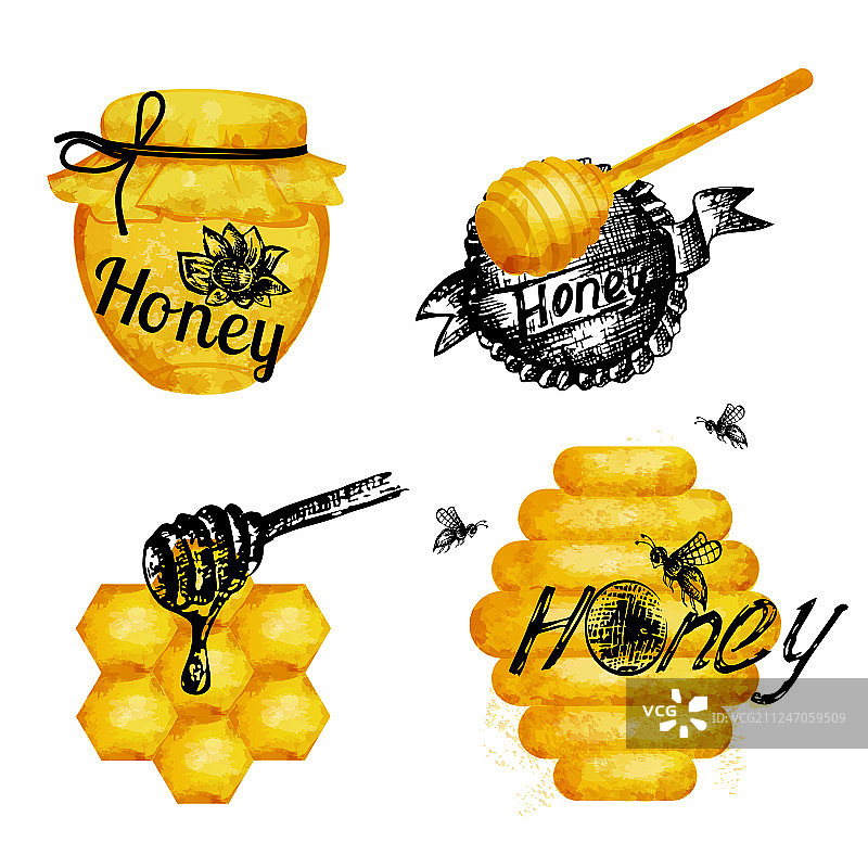 水彩蜂窝蜂蜜手绘图案图片素材