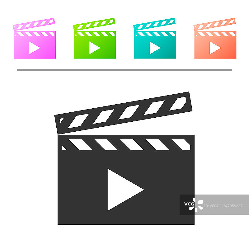 白色背景上的灰色电影场记板图标图片素材