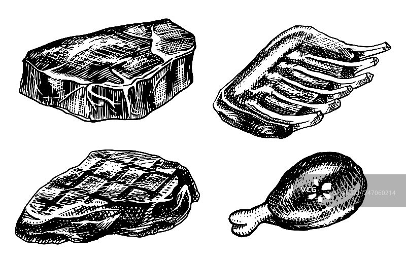 烤牛肉猪肉牛排烧烤鸡肉卷图片素材