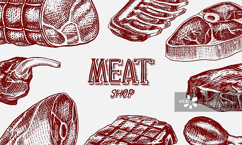 烤肉海报：猪肉或牛排烧烤图片素材