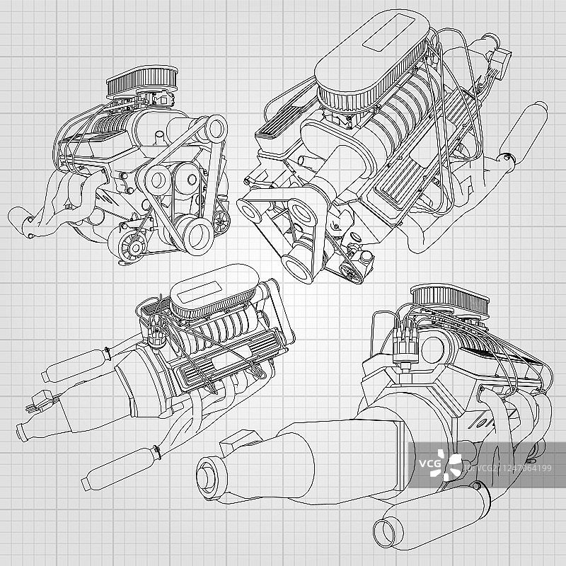 一组强大的汽车发动机图片素材