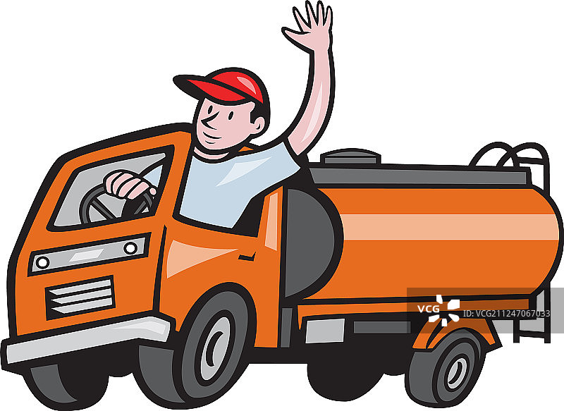 卡通挥手四轮油罐车司机图片素材