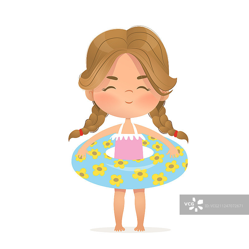 在充气泳圈里的棕发女孩图片素材