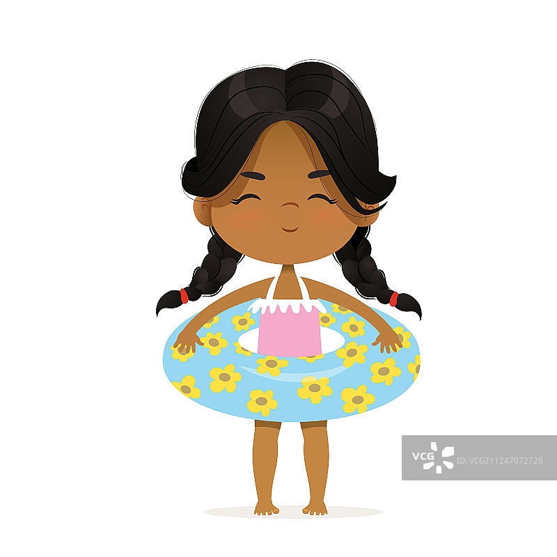 可爱的非洲裔美国女孩在充气玩具里图片素材