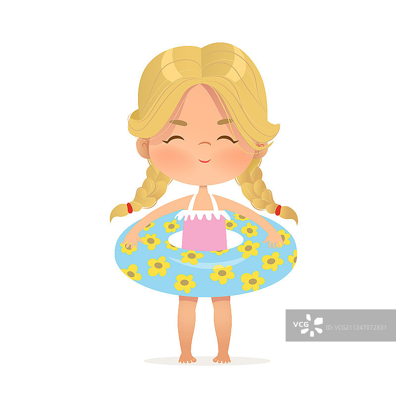 在充气圈里的金发女孩儿童图片素材