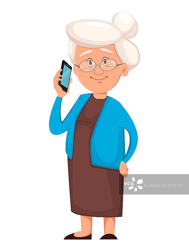 祖母手持智能手机图片素材