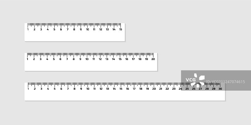 木制尺子15、20和30厘米套装图片素材