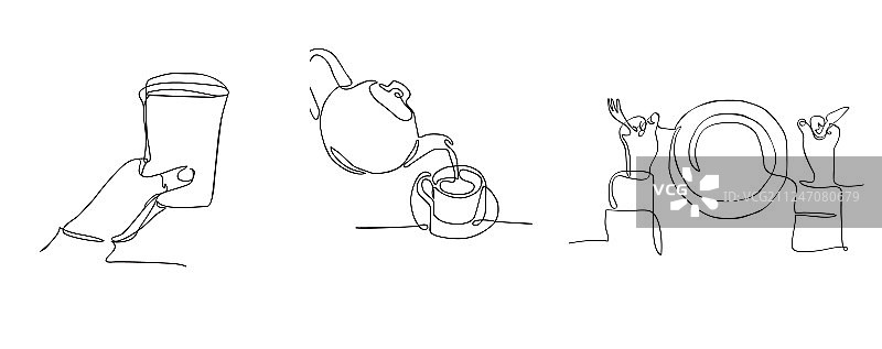 连续线条绘制的刀叉盘子图片素材