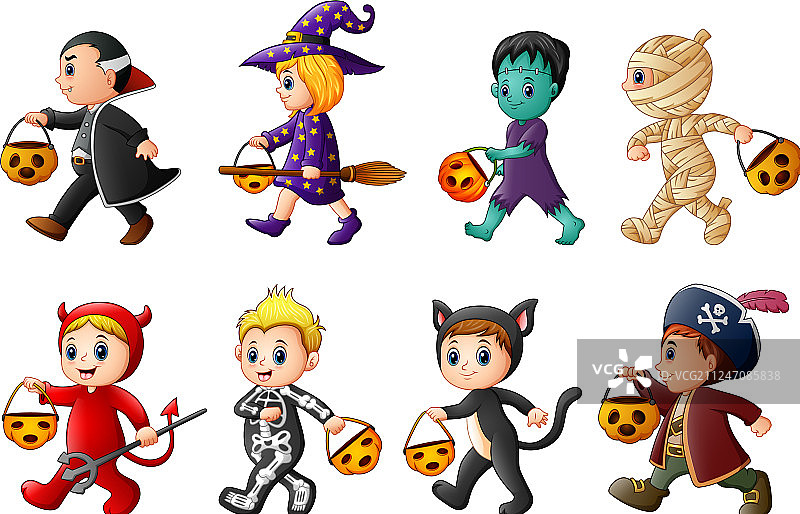 万圣节可爱卡通儿童套装图片素材