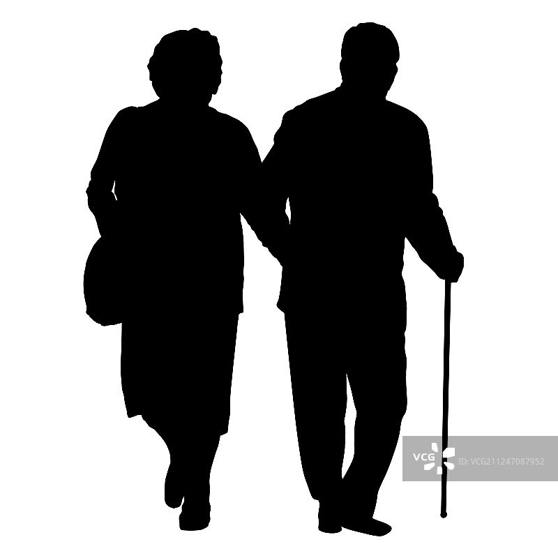 老年夫妇剪影图片素材