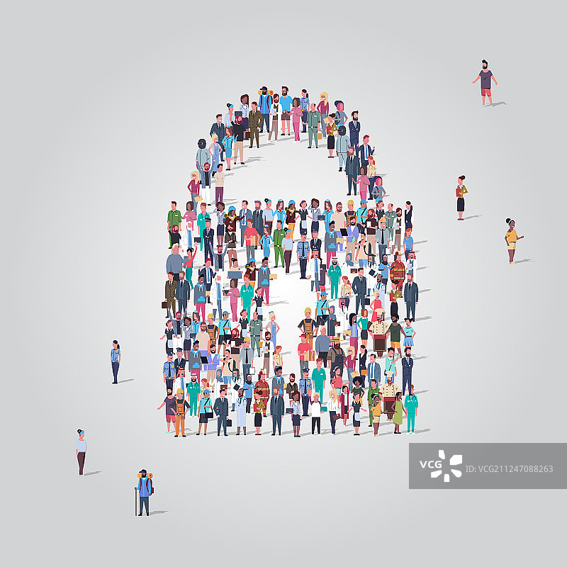 人群聚集呈挂锁图标形状图片素材