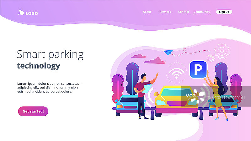 自动泊车系统概念落地页图片素材