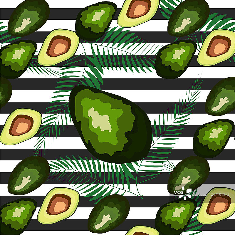 鳄梨与棕榈树叶无缝图案图片素材