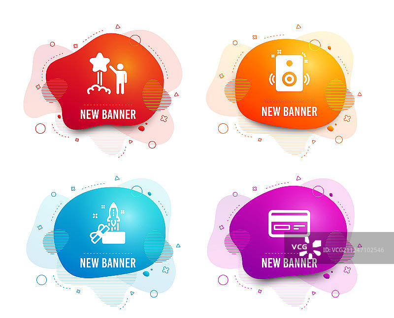 扬声器、星星和创新图标信用卡图片素材