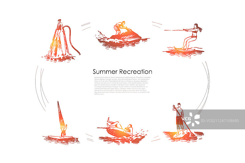 夏季休闲：水上飞板与滑水图片素材