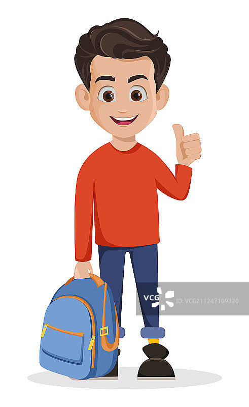 准备上学的卡通男孩图片素材