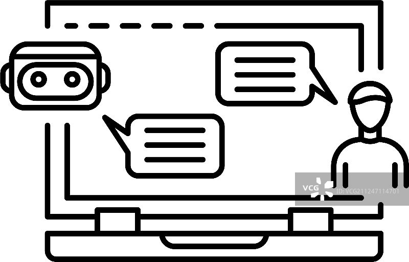聊天机器人对话笔记本电脑图标轮廓风格图片素材