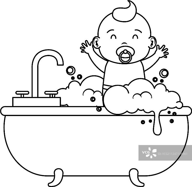 可爱的小猪在浴缸里洗澡图片素材
