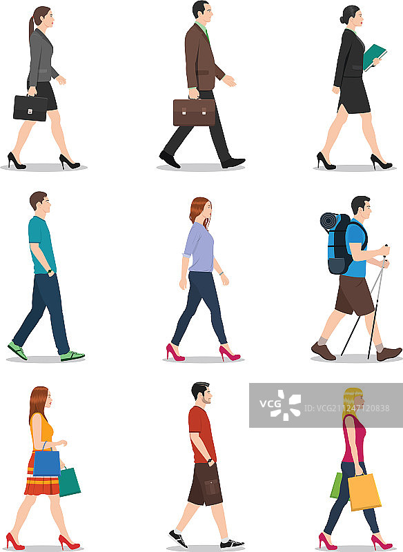 行走中的男人和女人侧面图图片素材