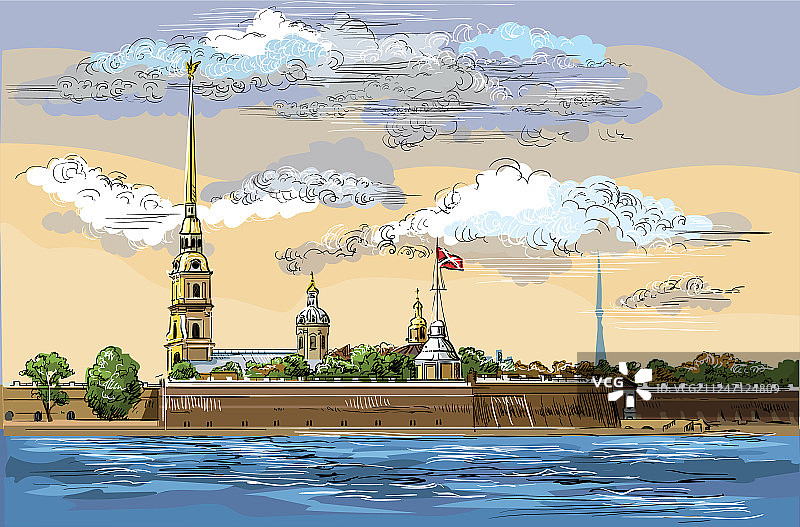 手绘彩色圣彼得堡图案图片素材