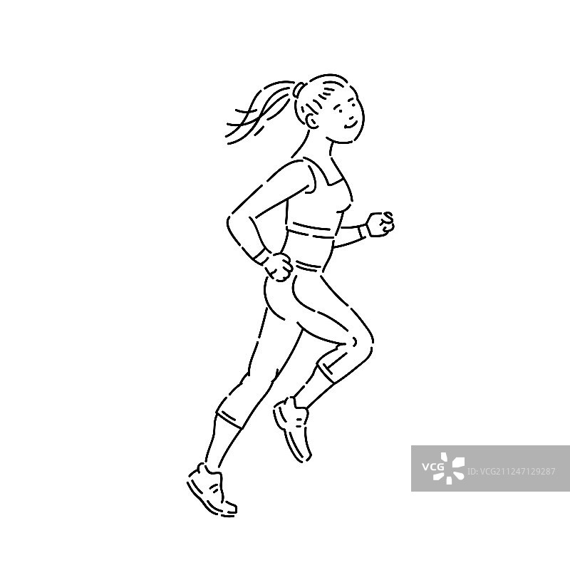 跑步的年轻健身运动员线条艺术图片素材