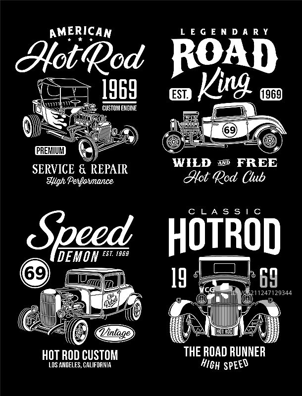 复古改装车图案T恤合集图片素材