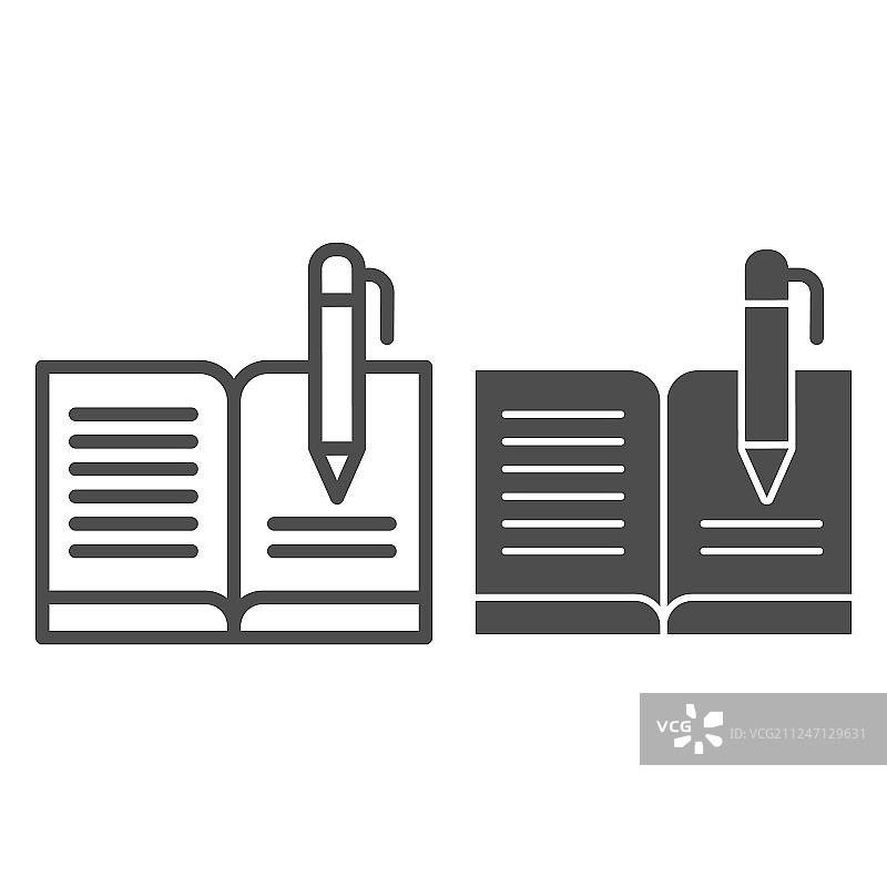 带笔的留言簿线条和字形图标注册表图片素材