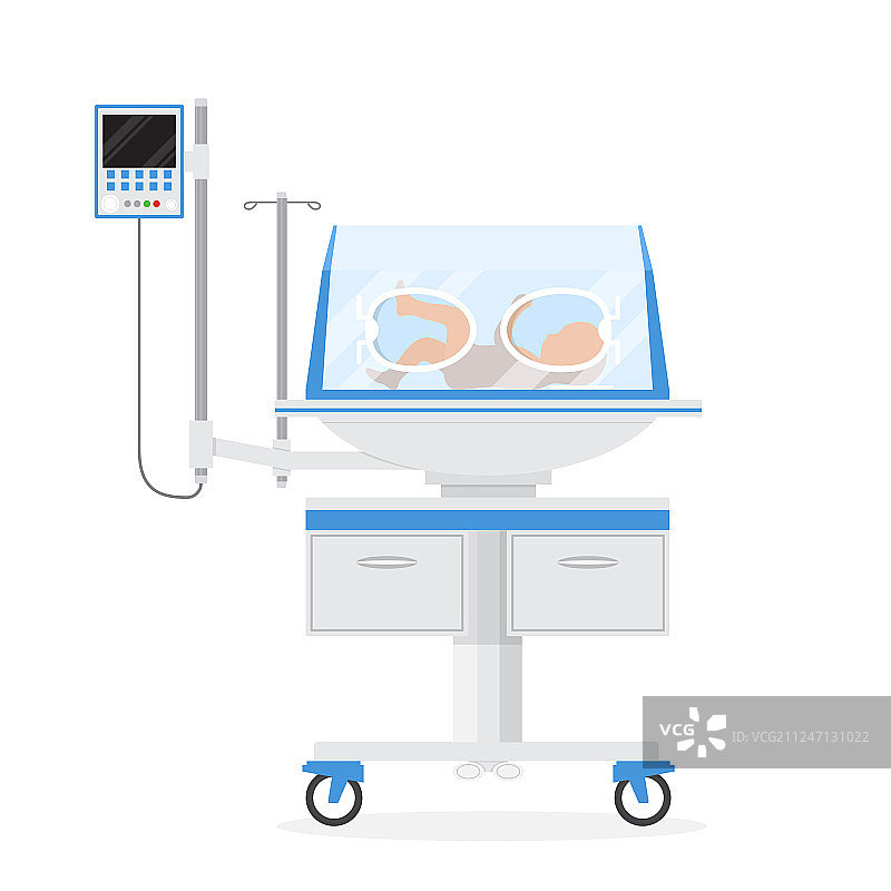 卡通彩色婴儿保育箱与新生儿图片素材