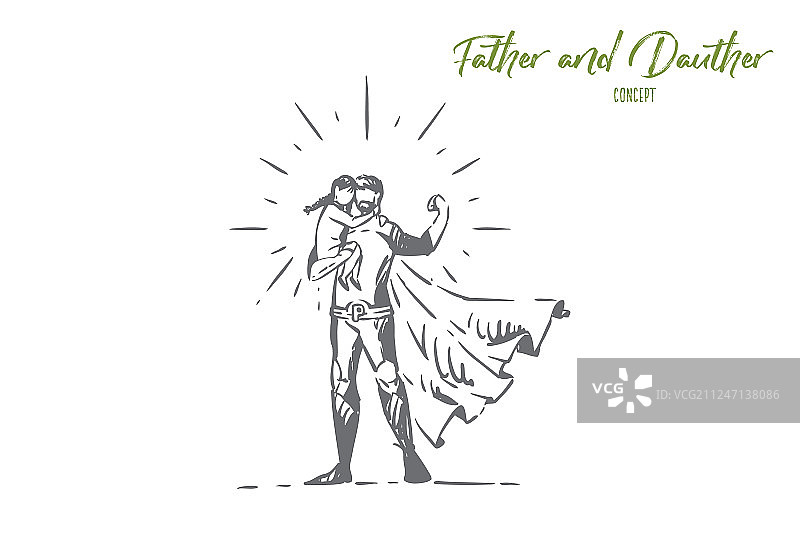 抱着女儿的健壮超级爸爸，最好的父亲图片素材