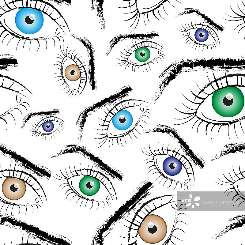 由手绘眼睛组成的无缝图案图片素材