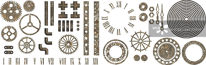 带锈迹的蒸汽朋克齿轮合集图片素材