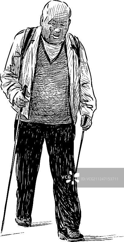 老年人在北欧健走图片素材