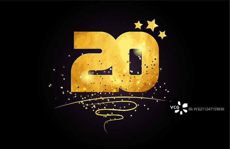 金色星星闪光数字20图标设计图片素材