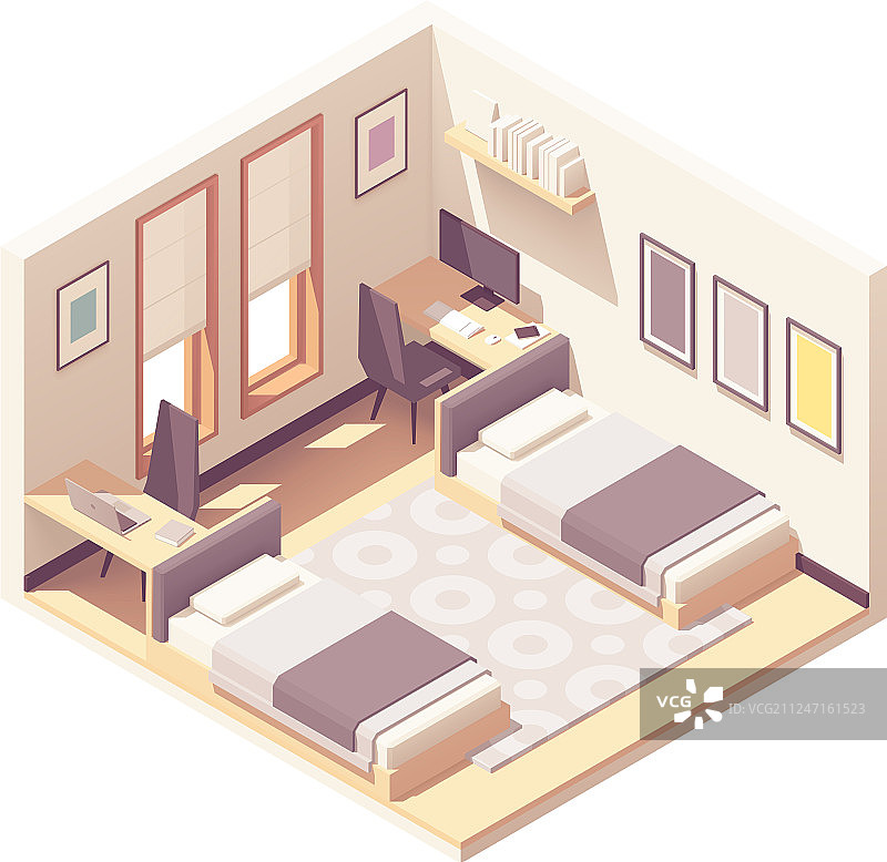 2.5D宿舍或宿舍房间图片素材