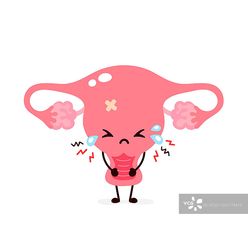 悲伤痛苦生病的可爱子宫卡通形象图片素材