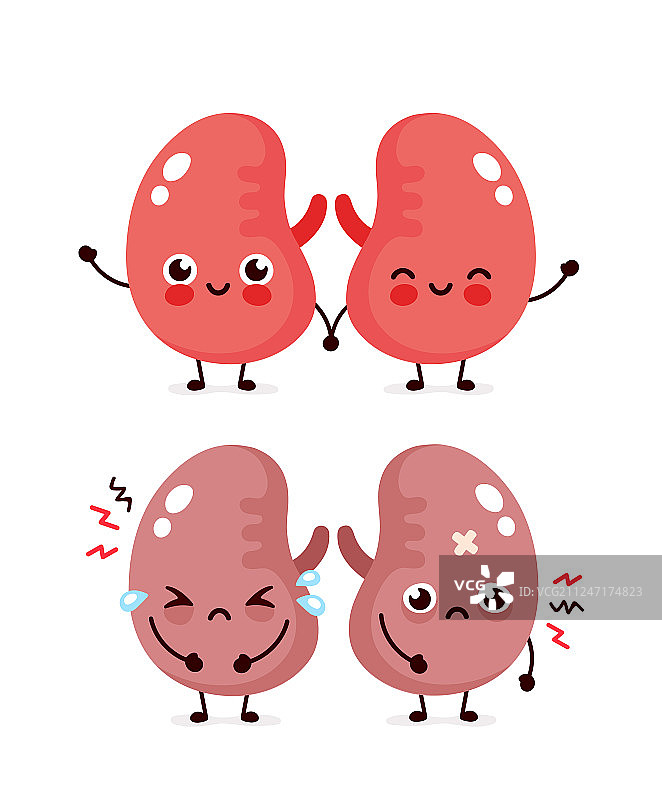 悲伤痛苦生病可爱的健康快乐的肾脏图片素材