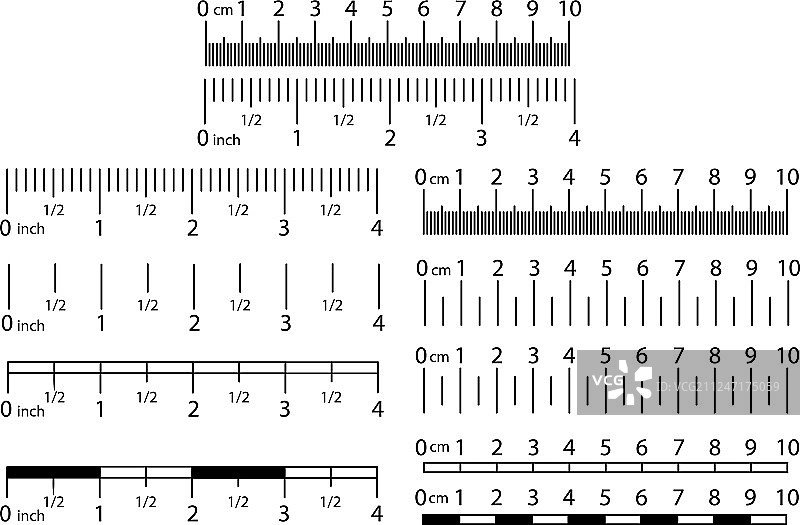 英寸和公制尺子套装厘米和英寸图片素材