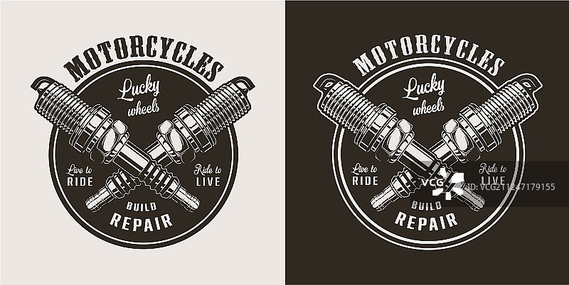 复古摩托车维修店圆形标志图片素材