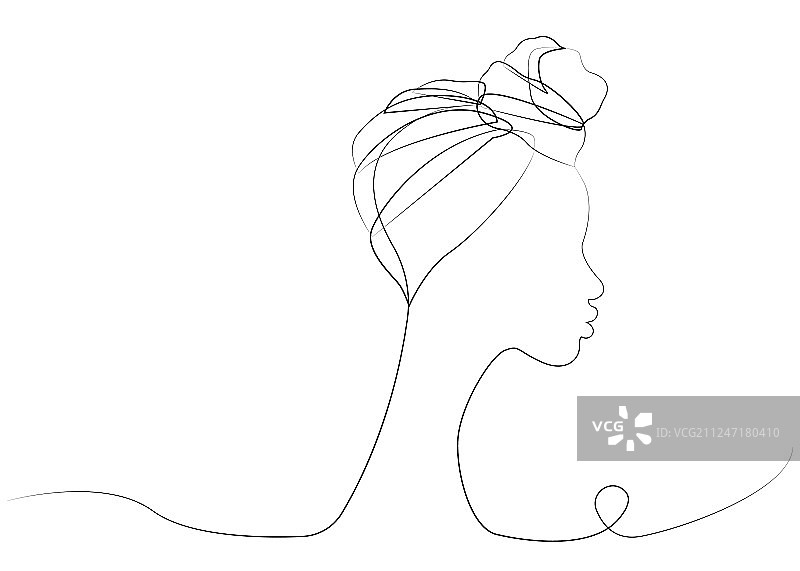 戴头巾的非洲裔女性连续线条画图片素材