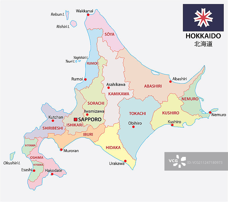 北海道行政地图图片素材
