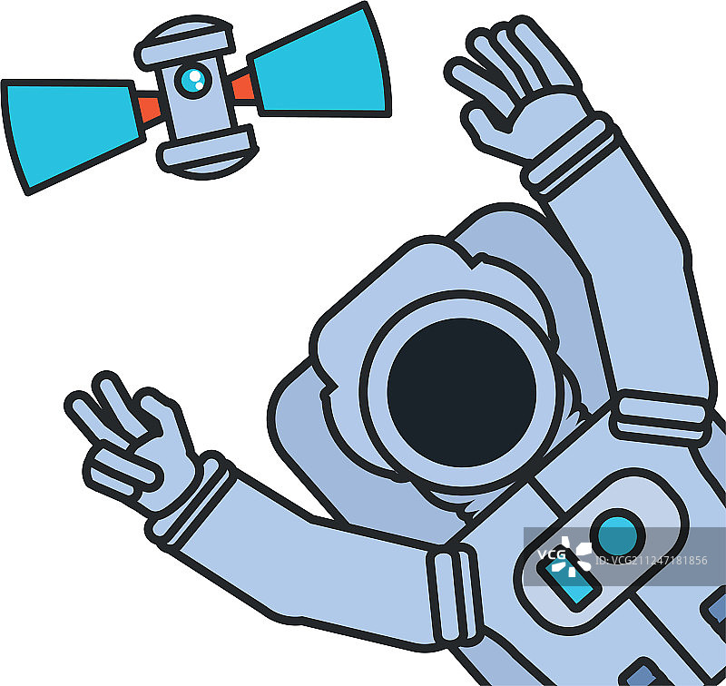 举起手和卫星的宇航员服装图片素材