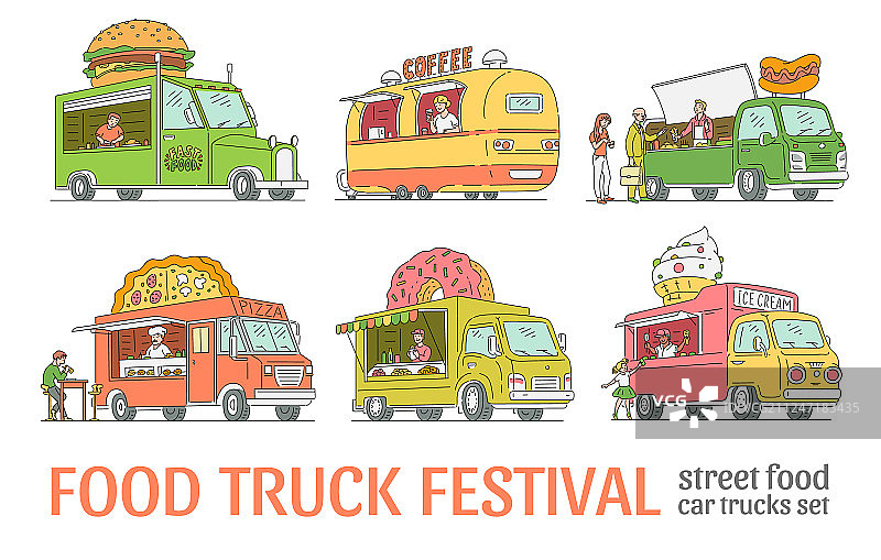 复古风格冰淇淋车速写图片素材