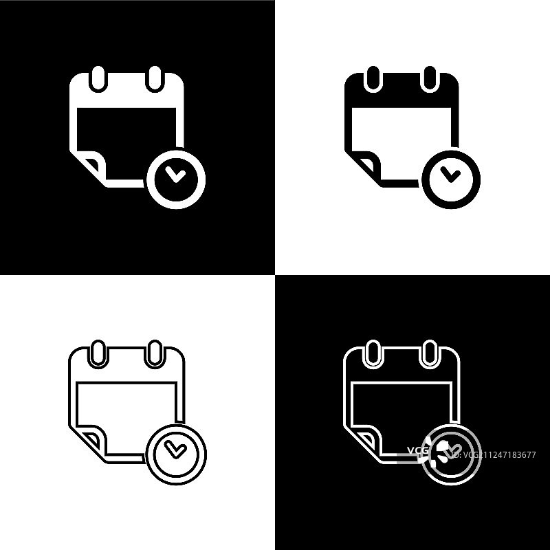 黑色背景上的日历和时钟图标图片素材