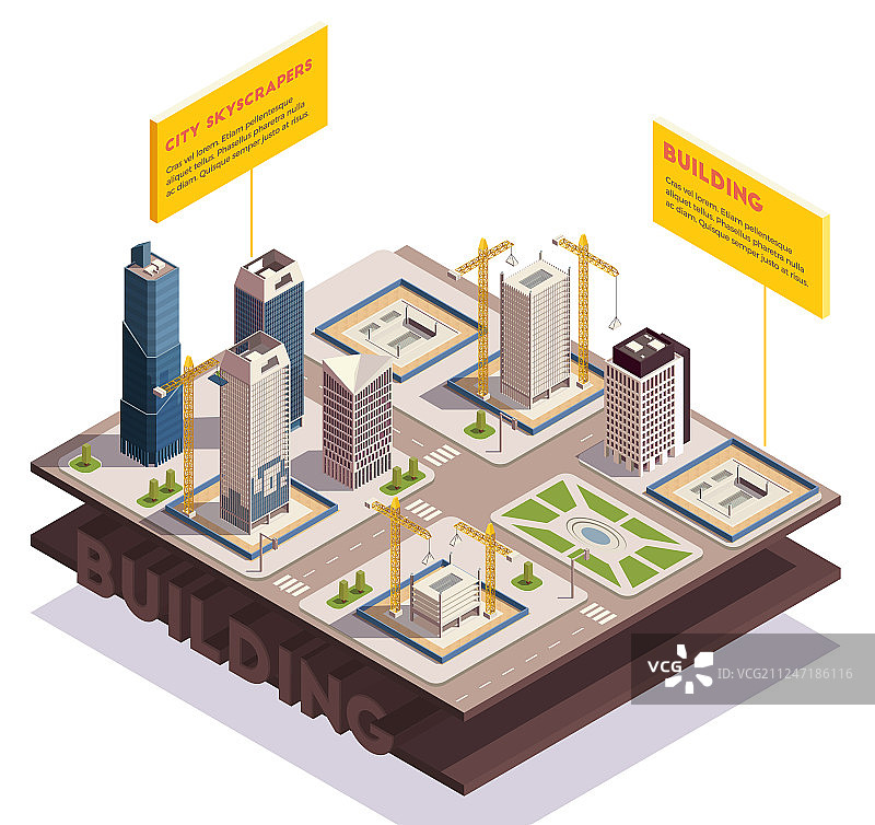 城市摩天大楼2.5D构图图片素材